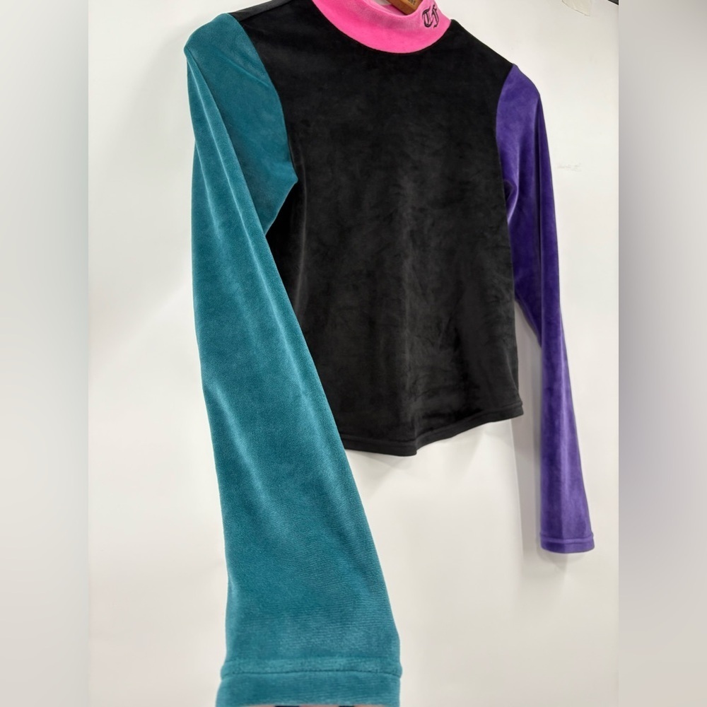 Teddy Fresh Black Color Block Velour Long Sleeve Mockneck Women’s XS - Picture 6 of 6
